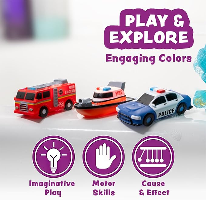 Tub Works® Emergency™ Cars Light Up Bath Toys, 12 Pack | Water-Activated Light - Image 8