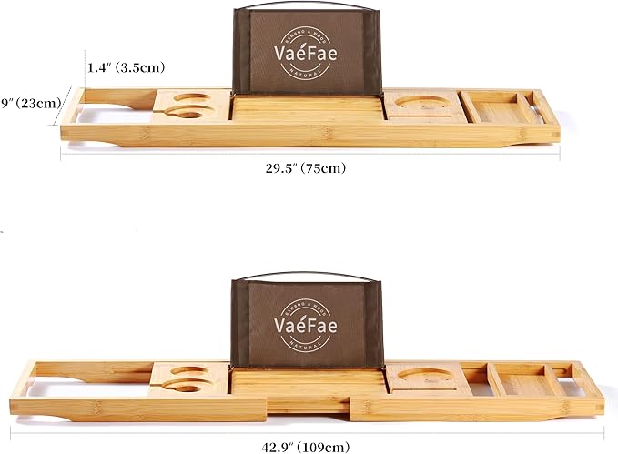 VaeFae Bamboo Bathtub Caddy Tray, Expandable Bath Tray - Image 3