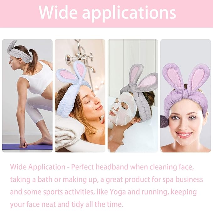 musejoy 2 Pcs Headband Bunny Ears Headband, Cute Spa Headbands - Image 7