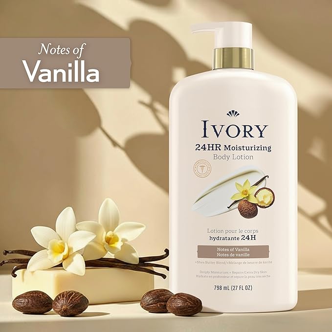 Ivory Hand & Body Lotion + Body Wash Bundle, Vanilla Scent, 24hr Moisturizing & - Image 6
