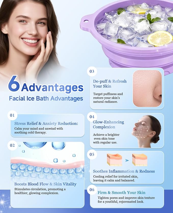 Face Bowl for Ice with Built-in Ice Tray, Collapsible Silicone Facial Ice Bath - Image 5