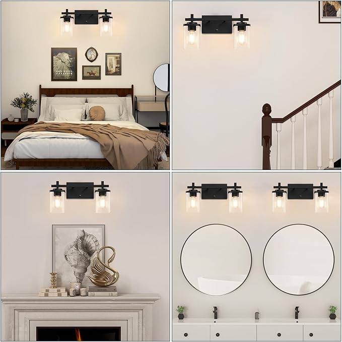 2-Lights Bathroom Vanity Lights, Matte Black Vanity Light Fixtures Over Mirror - Image 7