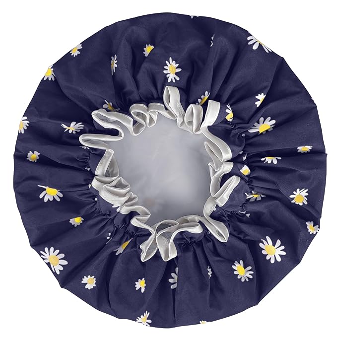 Waterproof Shower Caps for Women, Pattern And Solid Color Dual-Layer Design For - Image 4