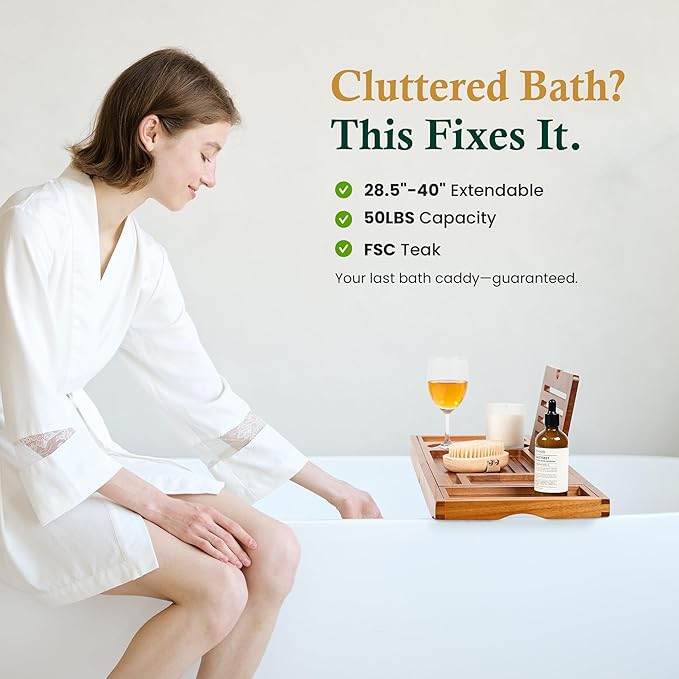 Teak Bathtub Tray, Bath Caddy - Image 7