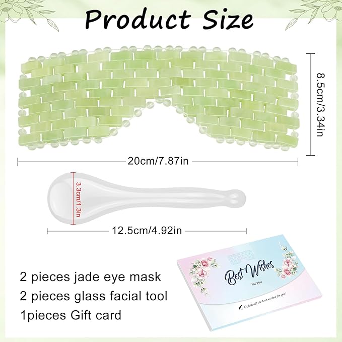 4 Pcs Jade Eye Mask & Skin-Safe Glass Facial Massage Tool, Jade Cooling Mask & - Image 2
