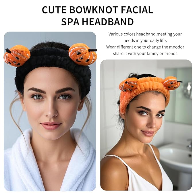 Spa Headband for Washing Face, 2 Pack Cute Halloween Hair Band for Shower Yoga - Image 2