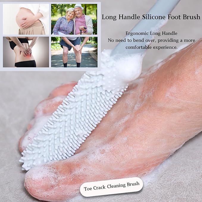 Toe Cleaning Brush with 15.7" Long Handle, Shower Foot Scrubber, No Bending - Image 2