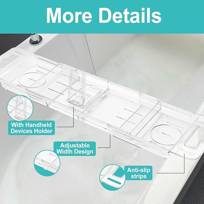Expandable Bathtub Tray Caddy, Foldable Bath Table Trays, Bathtub & Bathroom - Image 5