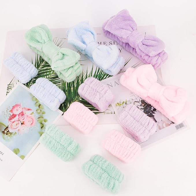 CIEHER 12 PCS Makeup Headband for Women Wrist Washband Scrunchies Cuffs for - Image 7