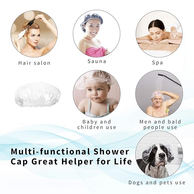 50PCS Disposable Shower Caps, Plastic Clear Thickening Bath Hair Cap and Thick - Image 5