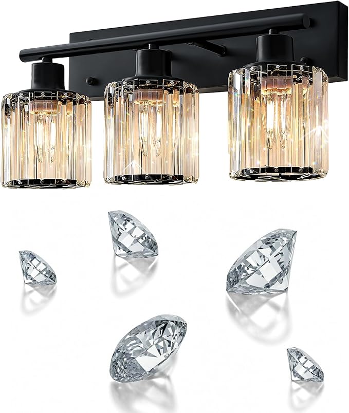 Vanity Light, 3-Light Modern Crystal Black Bathroom Light - Image 5