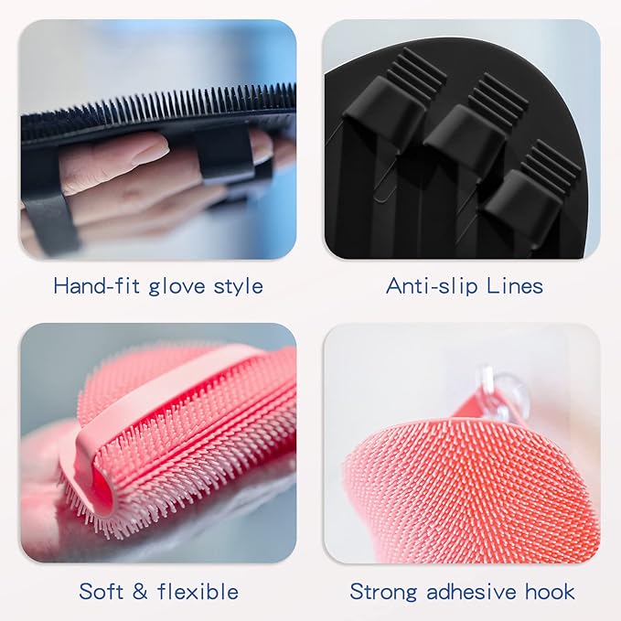 Manmihealth Silicone Back Scrubber & Soft Bath Glove Set 4 PCS, - Image 6