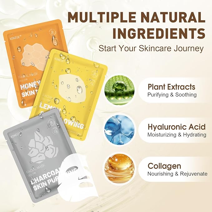 KONEUK 120 Pack Collagen Essence Sheet Face Masks Skincare, Moisturizing & - Image 3