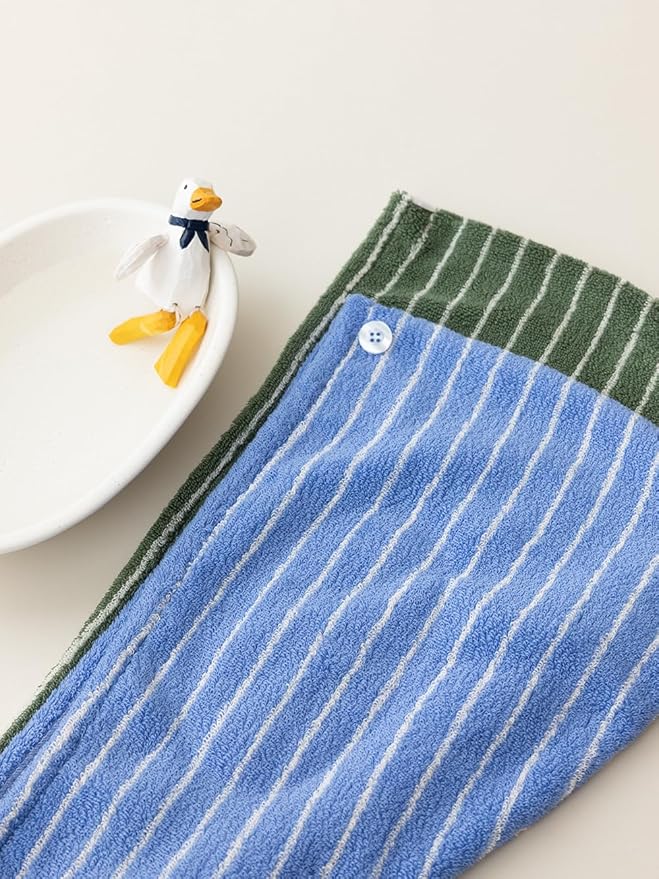 WENSHUO Azure Holiday-Striped Hair Towel Wrap-Drying Tool, 100% Combed Cotton - Image 5