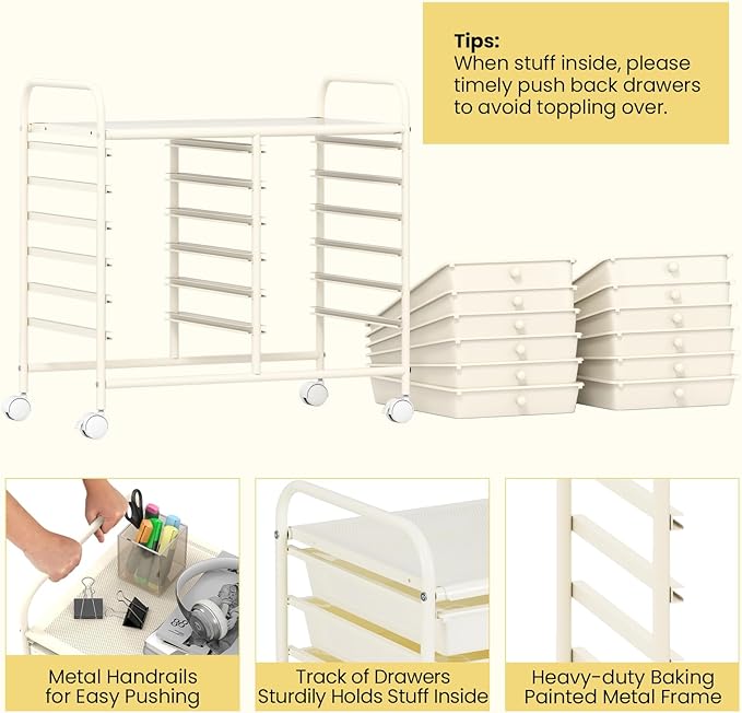 Giantex 12 Drawers Rolling Cart, Mobile Storage Drawer Cart, Classroom - Image 6
