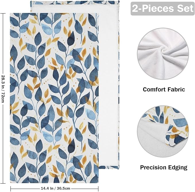 Blue and Gold Leave Branches Hand Towels - Image 2