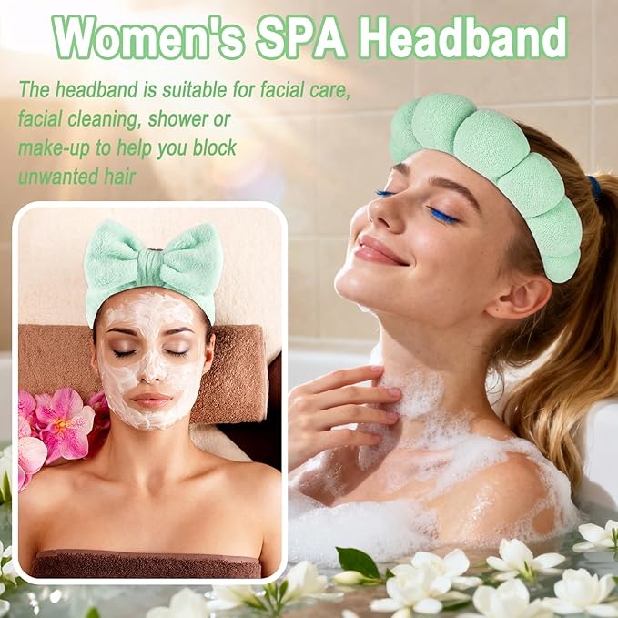 Zkptops 6Pcs Spa Headband for Washing Face Wristbands Set Women Bubble Makeup - Image 7