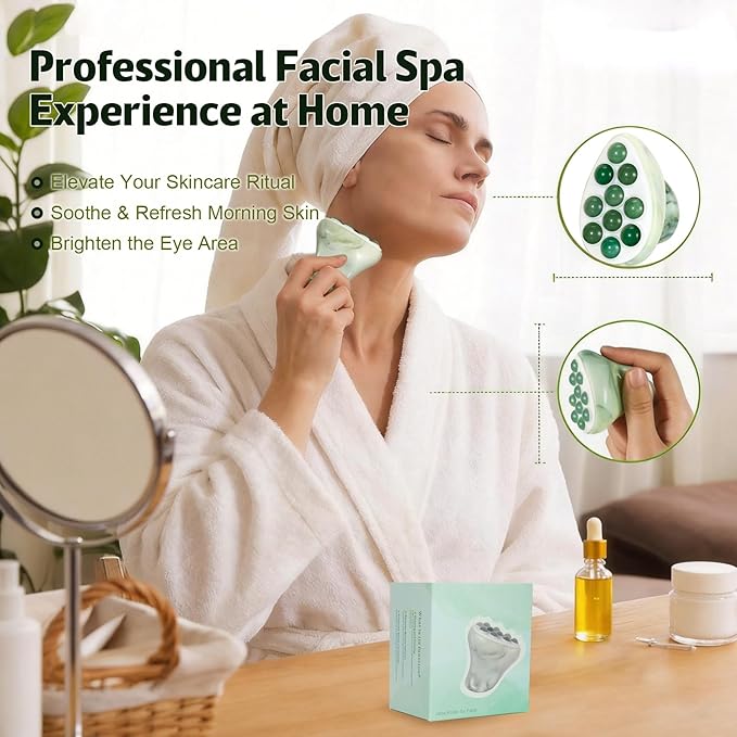 Jade Roller for Face, Gua Sha Facial Tool, Ice Eye Massager for Puffy Eyes & - Image 6