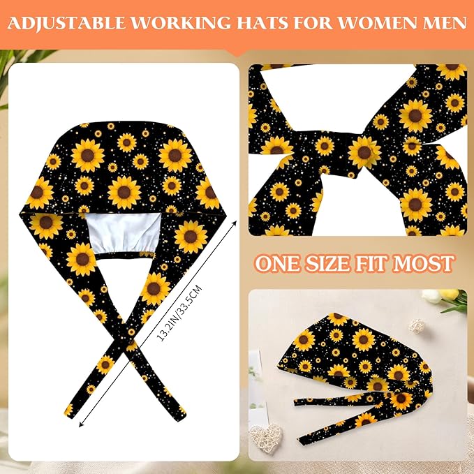 Adjustable Scrub Cap with Buttons & Sweatband, Working Hat with Elastic Tie Back - Image 4