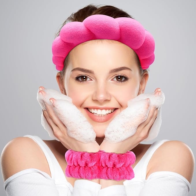 Zkptops Spa Headband for Washing Face Wristband Set Sponge Makeup Skincare - Image 2