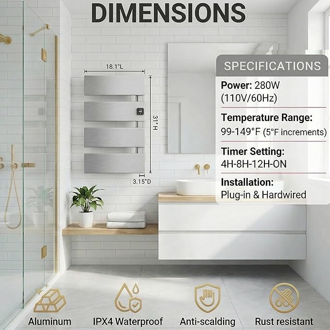 Electric Towel Warmer, Heated Towel Rack - Image 5