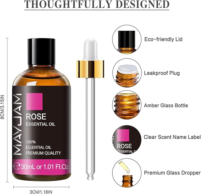 Rose Essential Oil 30ML/ 1.01FL.OZ, MAYJAM Pure Aromatherapy Rose Oil - Image 6