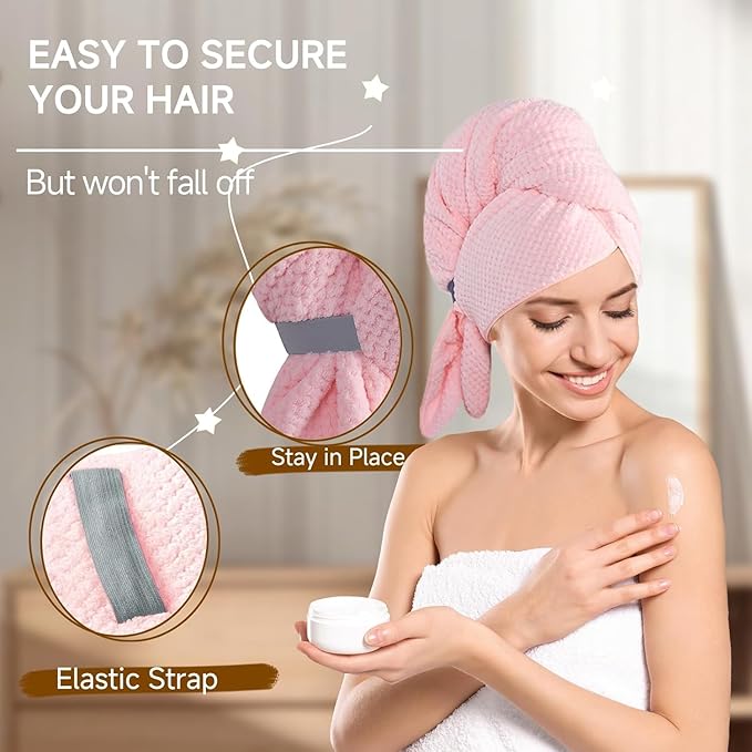 Large Microfiber Hair Towel Wrap & Satin Bonnet Set - Image 2