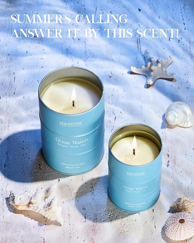 M&SENSE Ocean Waters Scented Candles Summer Soy Candle, Beach Candle - Image 3