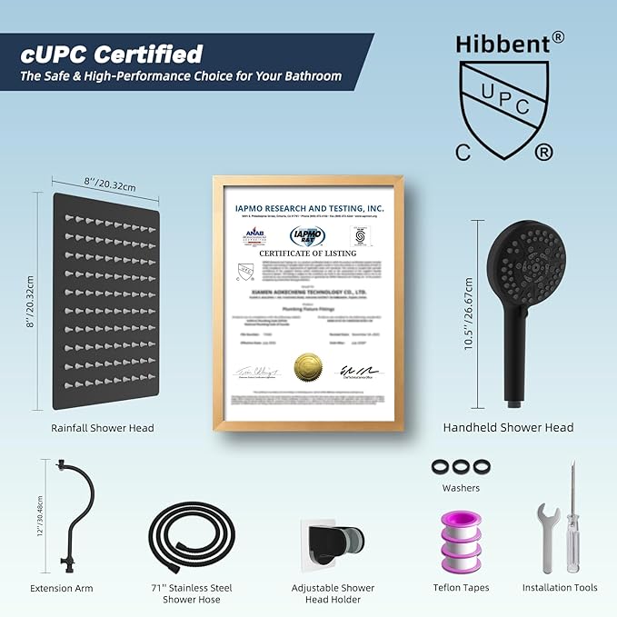 Hibbent All Metal CUPC Certified Shower Head, Handheld Showerhead Combo - Image 8