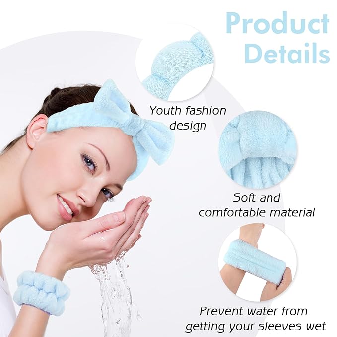 Zkptops 6Pcs Spa Headband for Washing Face Wristbands Set Women Bubble Makeup - Image 3