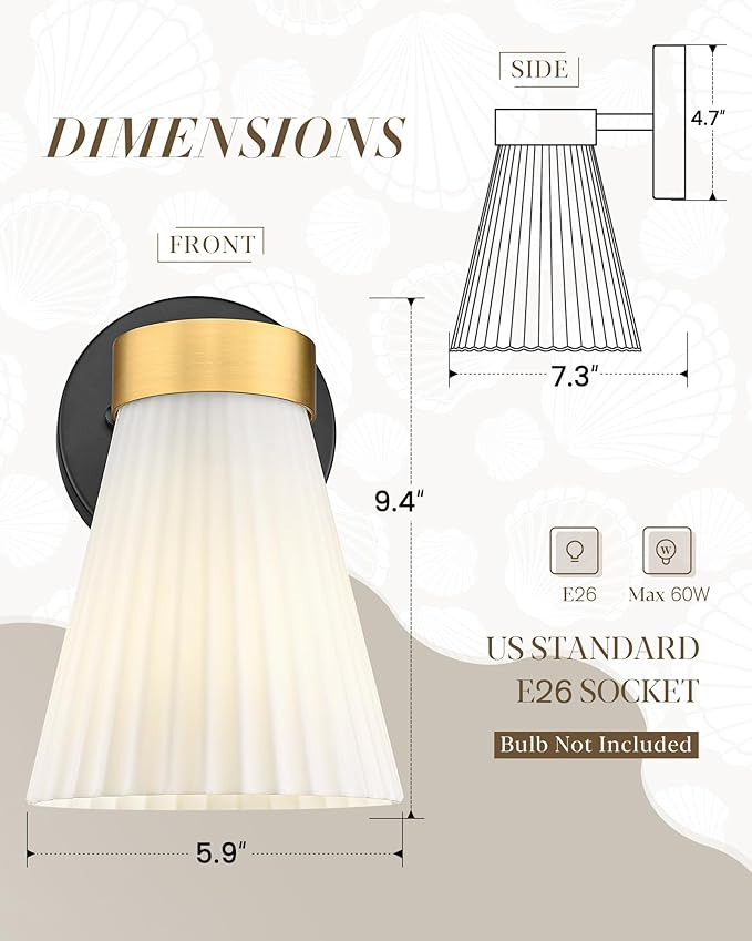 1-Light Bathroom Wall Sconce, HWH Black and Gold Wall Sconce - Image 2