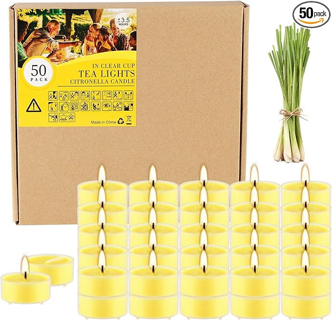 3.5-Hour 50Pack Citronella Tealight Candles, Outdoor and Indoor Summer Scented by YIH