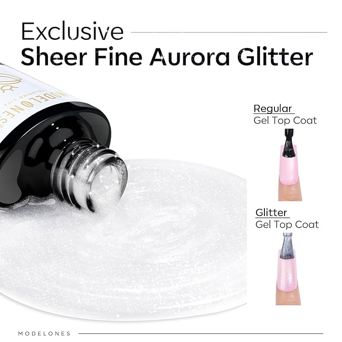 modelones Glitter Gel Top Coat, Ultra Fine White Aurora Clear Glitter Gel - Image 2