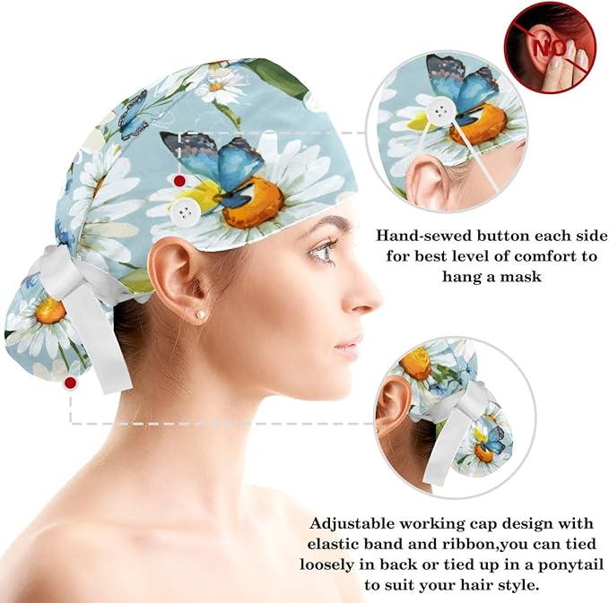 Scrub Cap with Hair Scrunchy, Ponytail Holder Surgical Cap - Image 3