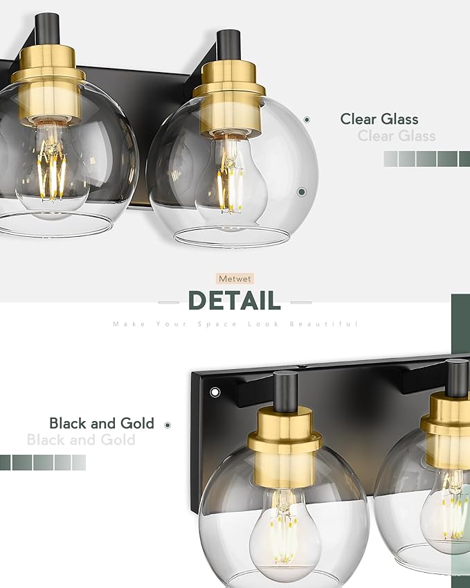 Bathroom Light Fixtures, 5-Light Black and Gold Bathroom Vanity Light, 32 Inch - Image 3