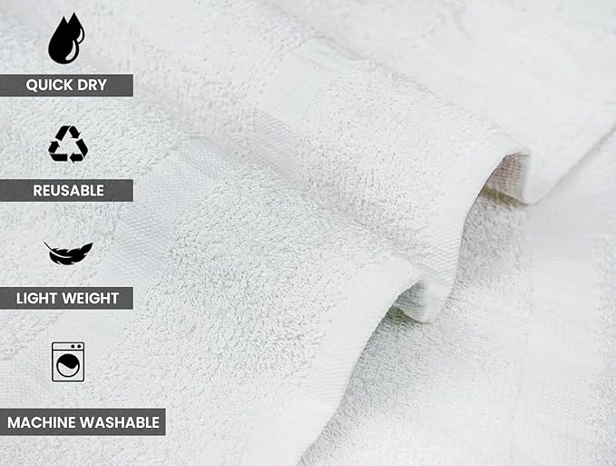 CH White Bath Towels Bulk Pack of 60 – Pure Cotton Lightweight & Absorbent - Image 3