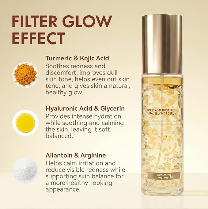 Jelly Serum Mist with Kojic Acid & Turmeric, 3-in-1 Hydrating Face Glow Spray - Image 2