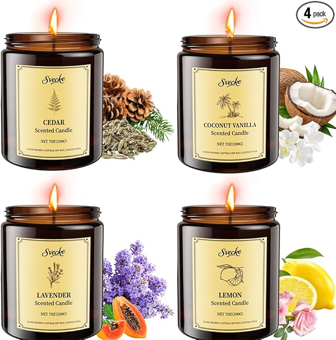 4 Pack 28oz Scented Candles, Soy Wax Jar Candles, Coconut Vanilla, Scented by SVECKE