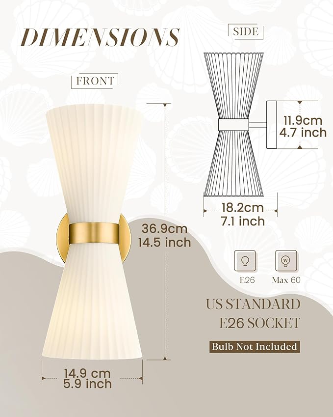 Gold Sconce Wall Lighting, HWH Single Wall Vanity Light Fixture Brushed Gold - Image 2