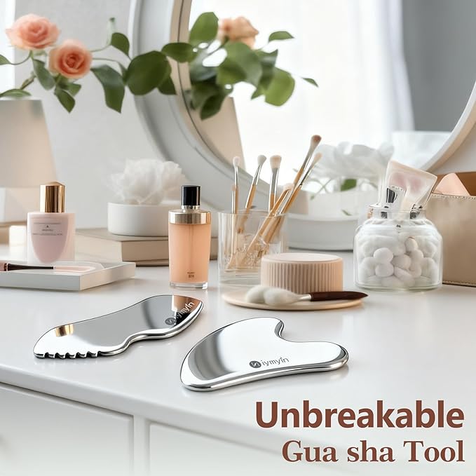 2Pcs Stainless Steel Gua Sha Facial Tools, Face and Body Skin Massage, Scraping - Image 3