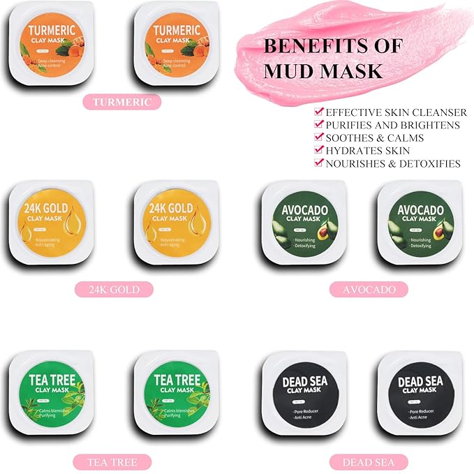 Clay Mask Set 20 Pods, Face Mask Skin Care, Dead Sea Mud, 24K Gold, Mud Mask - Image 2