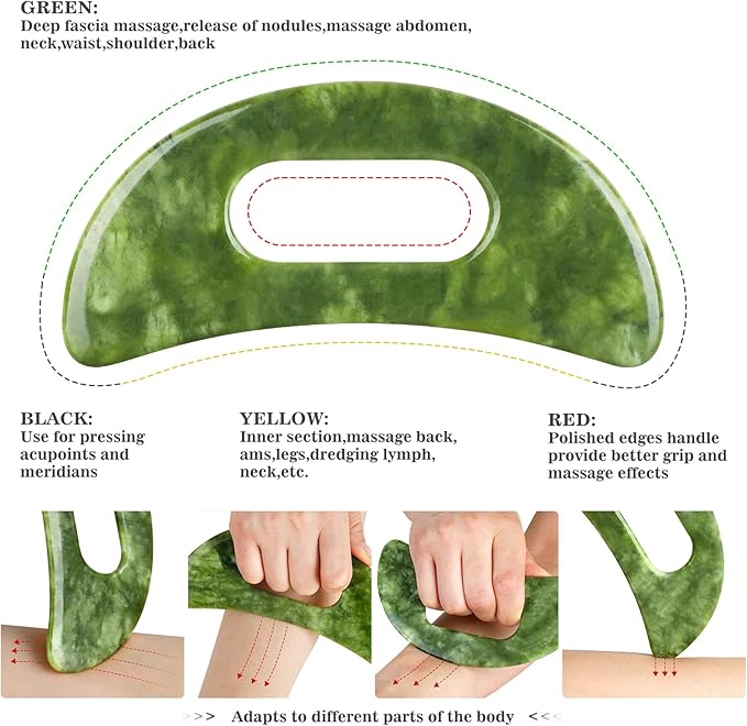 2 in 1 Jade Stone Gua Sha Massage Tool, Large Guasha Muscle Scraper Tools Set - Image 3