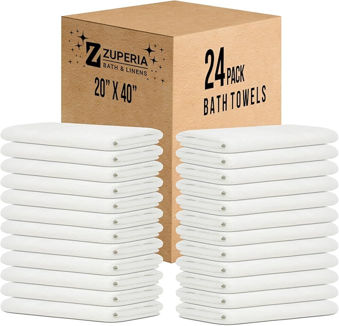 ZUPERIA White Bath Towels Bulk 24 Pack by Zuperia