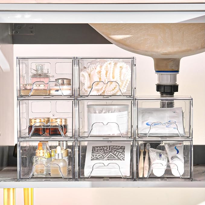 Plastic Drawers Storage, 6 Pack Clear Stackable Storage Drawers, Acrylic - Image 2