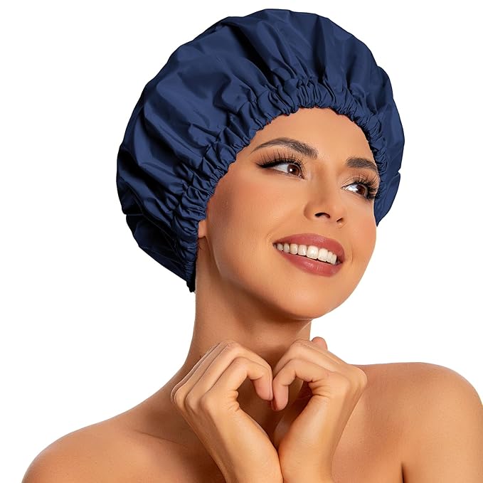 Reusable Shower Cap for Women, Large Waterproof Shower Bonnet by Edoneery