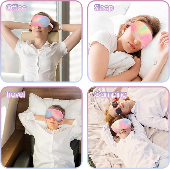 2 Pcs Plush Eye Mask Soft Sleeping Blindfold Eye Cover Comfortable Furry Faux - Image 4