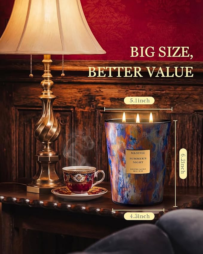 M&SENSE Summer Night Scented Soy Large Candle, 3-Wick 35oz 150 Hours Non-Toxic - Image 2