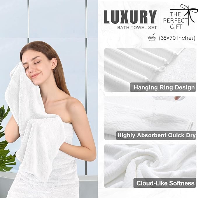 8 Piece Bath Towel Set White|2 Oversized Large Bath Sheet, 2 Hand Towels - Image 3