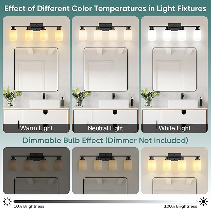 Ascher Bathroom Light Fixtures, 4-Light Vanity Light Over Mirror, Matte Black - Image 9