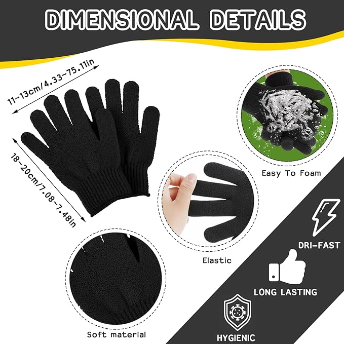Sibba 3 Pcs Exfoliating Body Scrubber Bath Gloves Set Back Scrubber Shower - Image 3